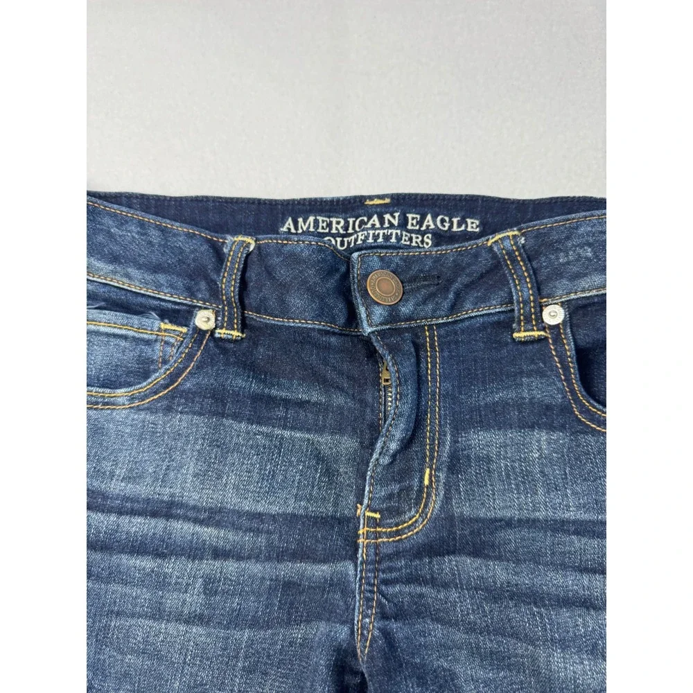 Boho American Eagle Womens 14 Cutoff Shorts Dark Wash Frayed Hem Stretch Denim